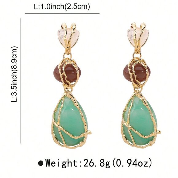 Women's Boho Statement Resin Stone Long Dangle Earrings - Picture 4 of 4